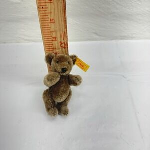 Vintage Miniature Steiff Jointed 3" Sitting Cinnamon Bear With Tag And Button